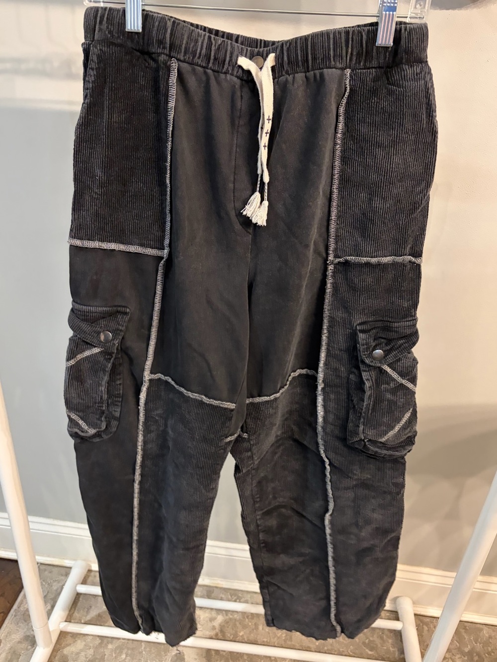 POL charcoal Patchwork Corduroy Cargo Joggers size large